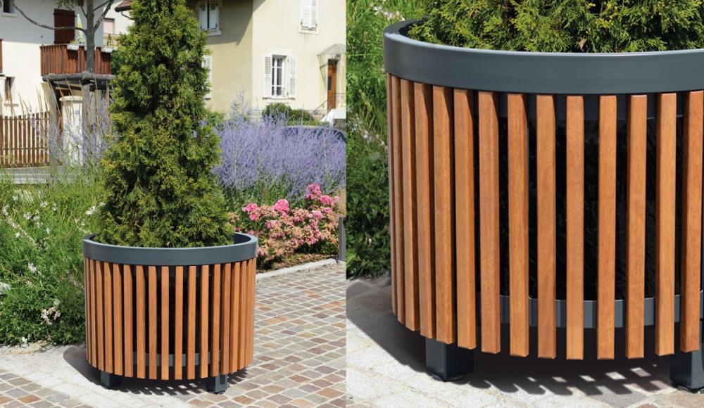 Jardinière bois & acier Cinéo ronde